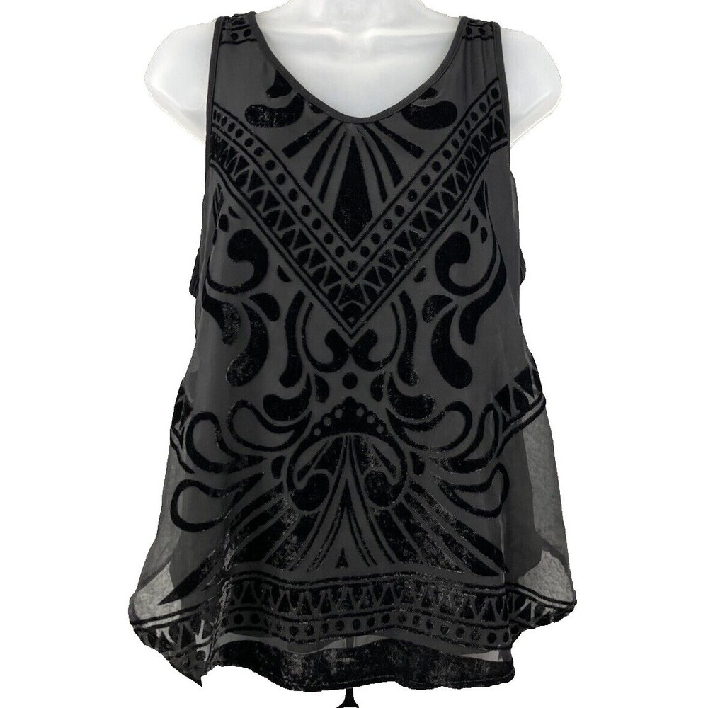 Mossimo Stretch Tank M Burnout Velvet Overlay Whimsigoth Boho Dressy Breathable